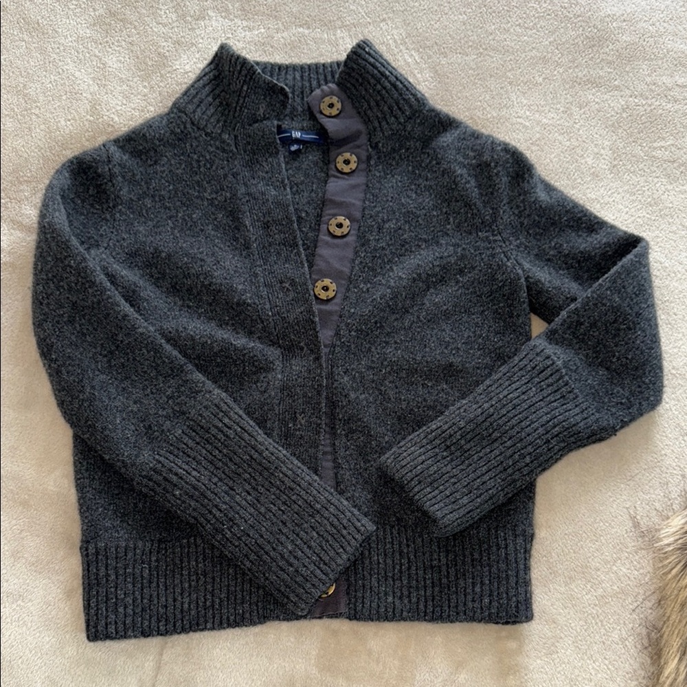 Gray Button-Up Wool Cardigan